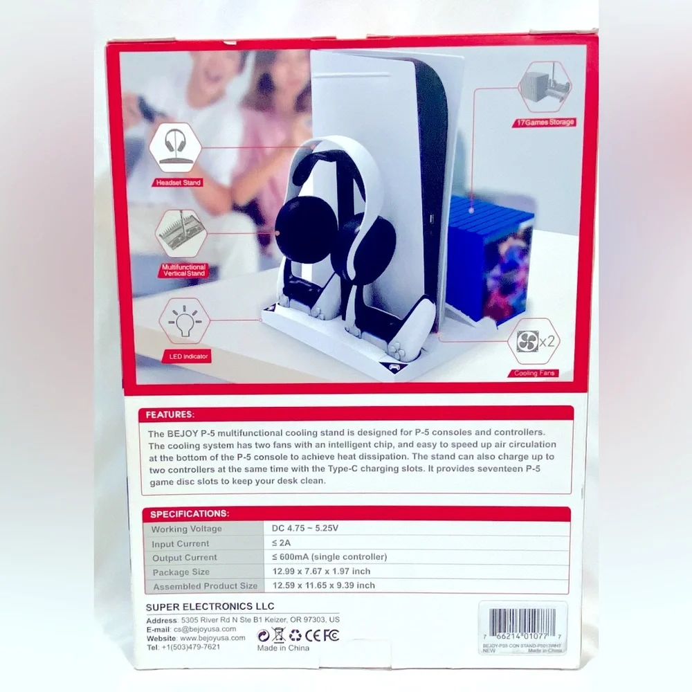 BEJOY Vertical Cooling Fans Stand for PS5 / PS5 Digital Edition, 6 in 1 NEW